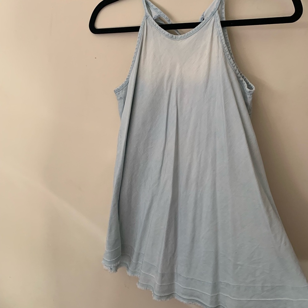 Flowy Chambray High-Neck Tank
